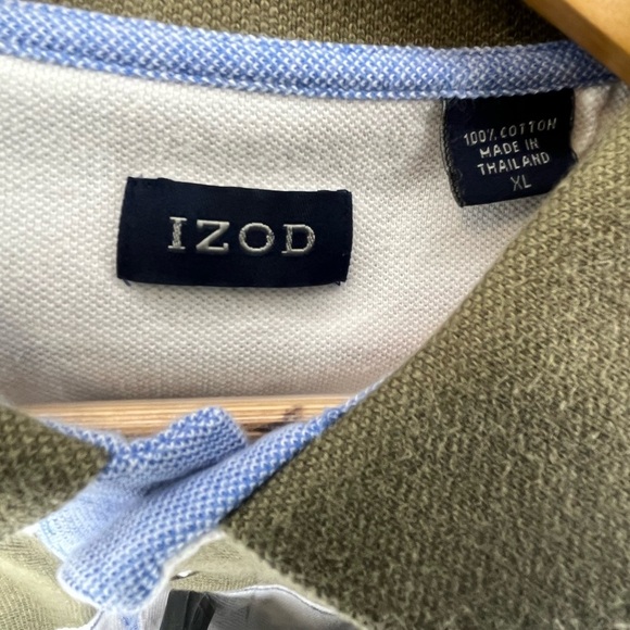 IZOD Men's Striped Y2K Style Polo Shirt - Green and White Size XL - Picture 2 of 3